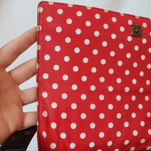 LIZ CLAIBORNE Shiny Patent Shoulder Bag Structured Retro Polka Dot Lining - Picture 14 of 15